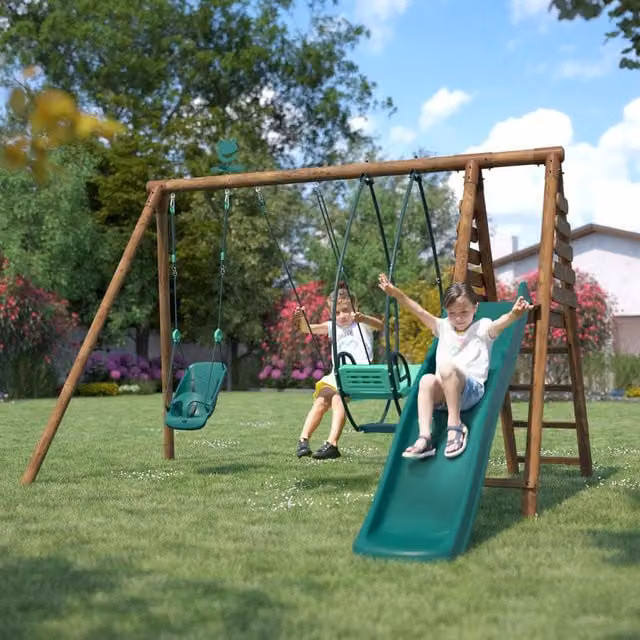 Soulet Colza Wooden Swing Set with Slide in Orange