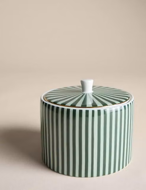 M&S Hampton Striped Green Bone China Sugar Bowl