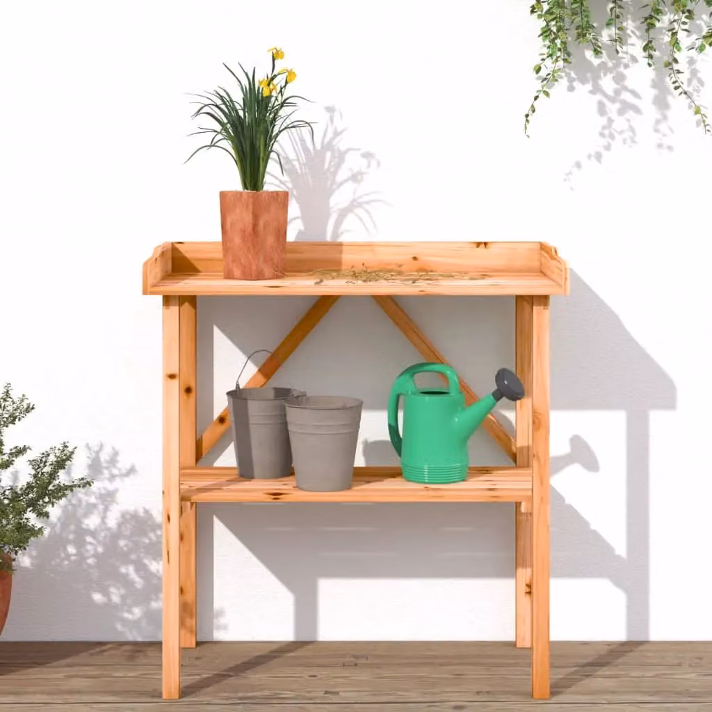 Berkfield Home Rustic Brown Solid Fir Wood Plant Table with Shelf, W/D/H: 78 x 38 x 82.5 cm – 2
