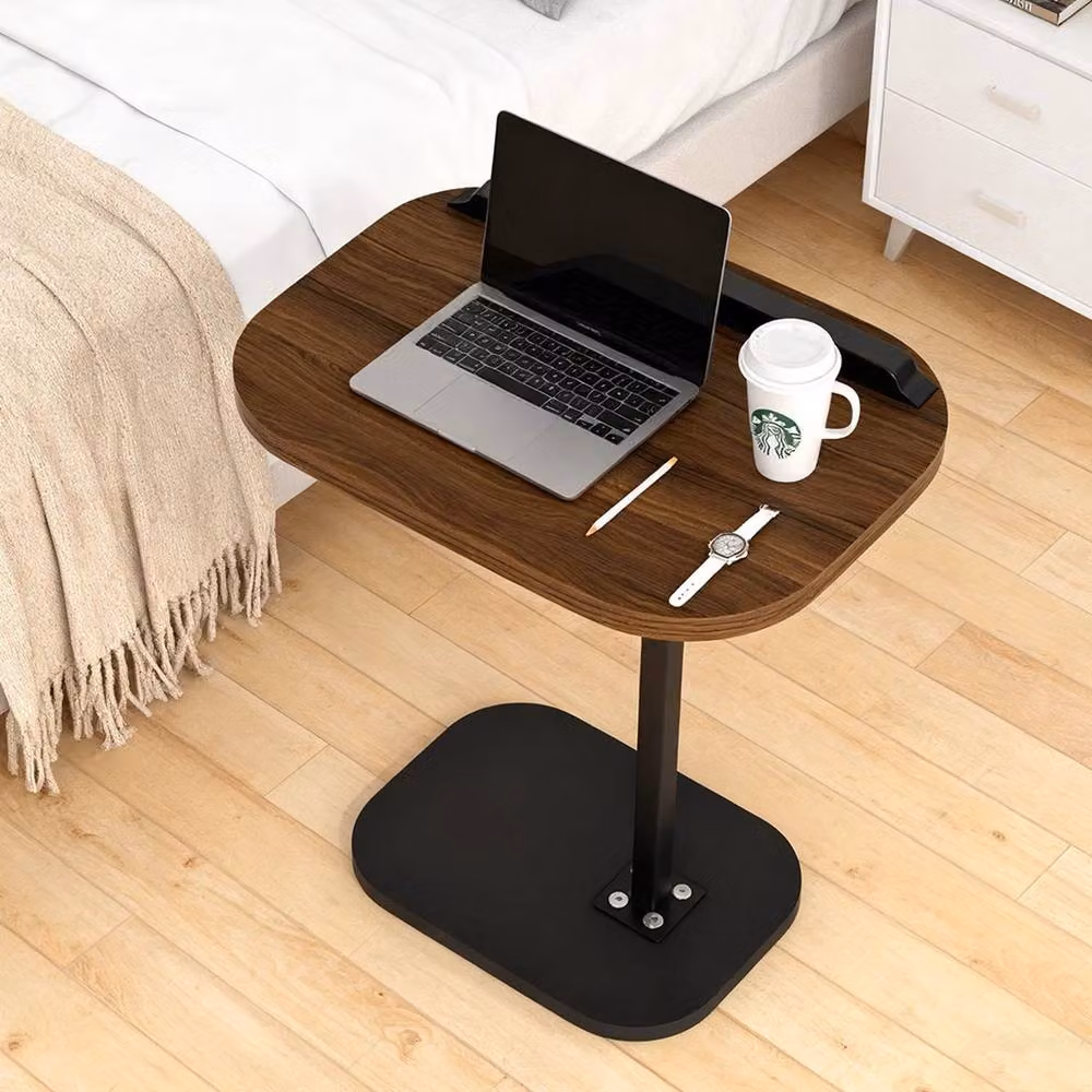 NESTLUNE Brown Adjustable C-Shaped Sofa Side End Table with Tilting Top – 5