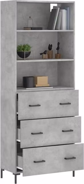 Berkfield Home Modern Highboard in Concrete Grey, W/D/H: 69.5 x 34 x 180 cm