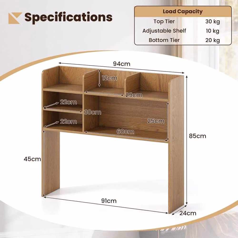 Kelvenix Wooden Desktop Organizer with 6 Adjustable Shelves in Natural Brown – 2