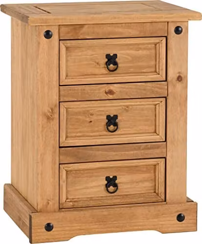 Seconique Corona 3 Drawer Bedside Table in Waxed Pine – 1