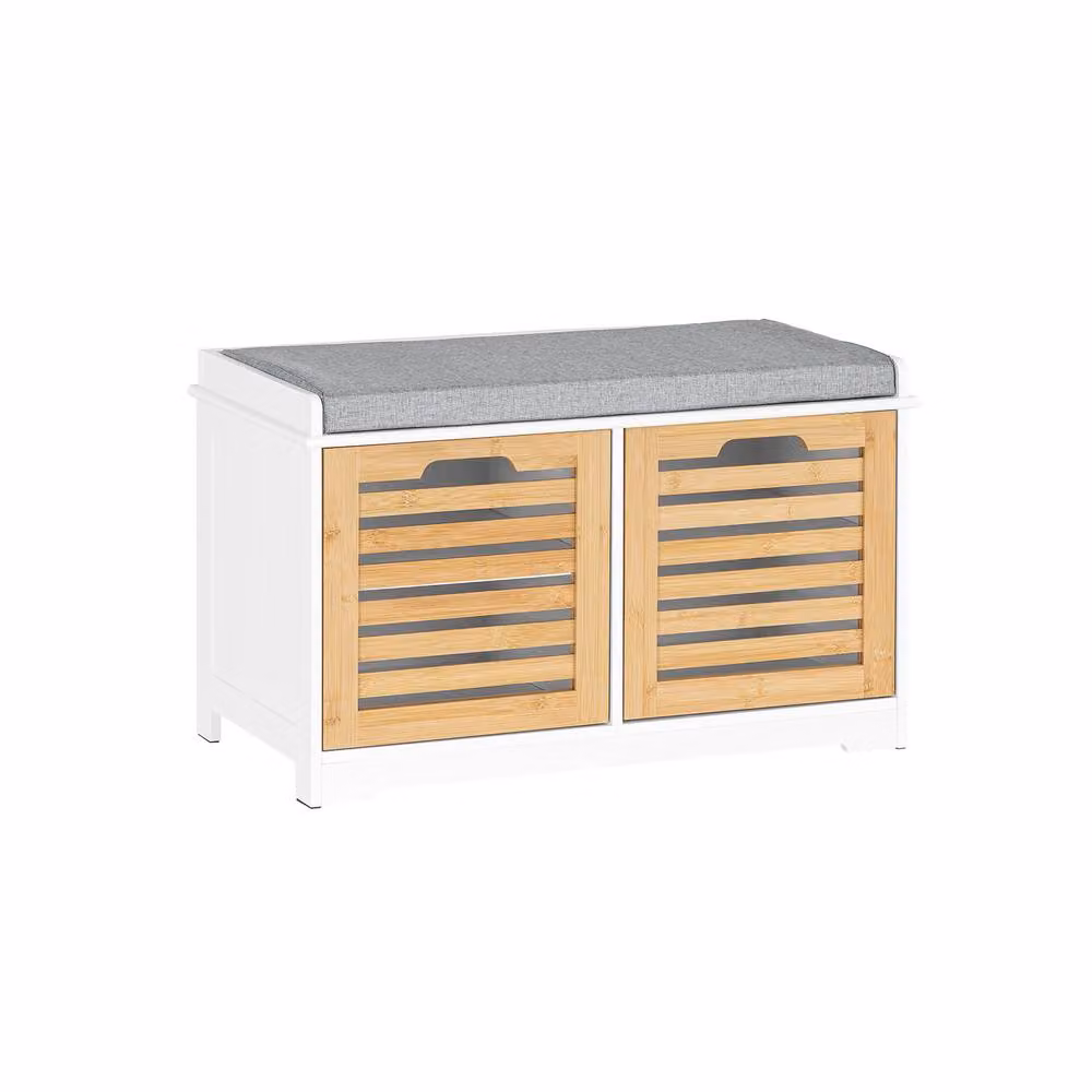 SoBuy Modern White Slim Entrance Bench and Shoe Rack with Fabric Storage – 2