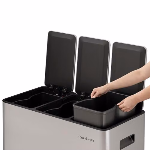 MCC Direct 45L Stainless Steel Kitchen Recycling Pedal Bin with Soft-Close Lids and Removable Inner Buckets, Black – 7
