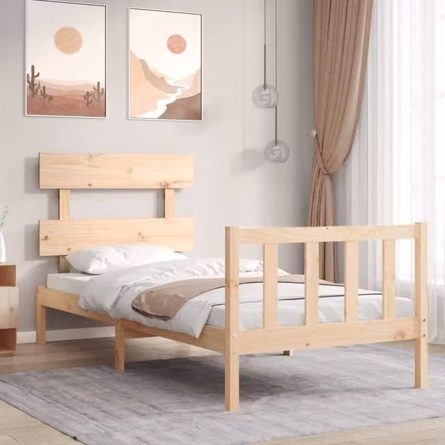 Berkfield Home Rustic Solid Pine Bed Frame with Headboard, Brown, W/D/H: 90 x 200 cm – 1