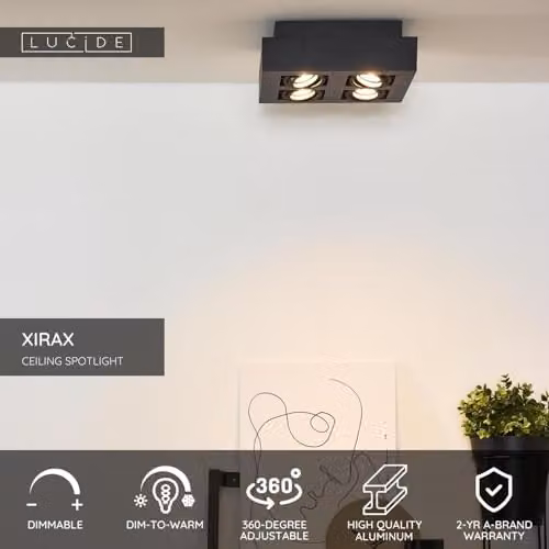 Lucide Xirax Dimmable Adjustable LED Ceiling Spotlight GU10 in Black – 2