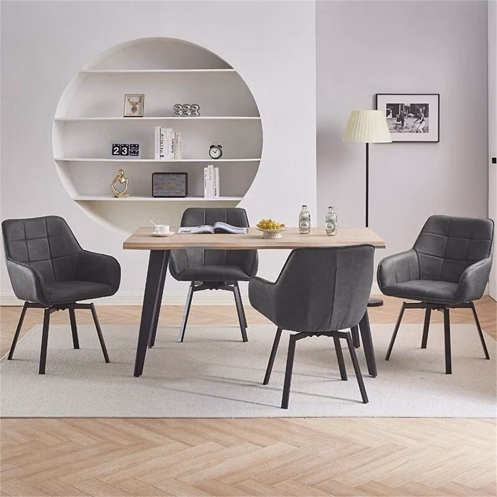 Kelvenix Set of 2 Modern Grey Faux Leather Padded Dining Chairs with Armrests – 3