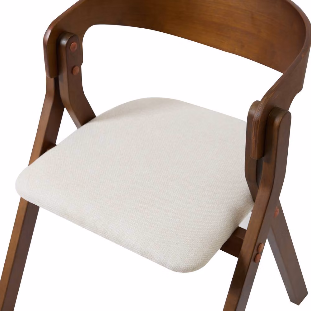 Nordlys Set of 2 Scandinavian Style Walnut Wood and Beige Fabric Dining Chairs with Armrests – 6