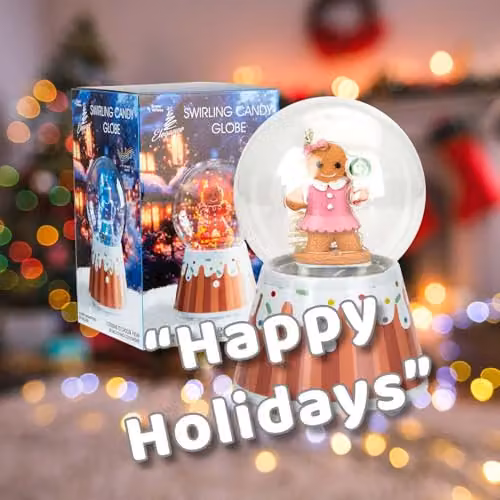 VFM e-Store Pink Gingerbread Man Christmas Snow Globe with Light Up Blower, W/D/H: 18 x 12 x 12 cm – 4