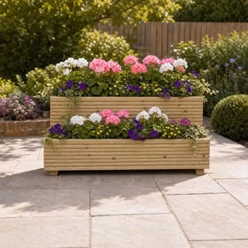 Planter Potters 2-Tier Brown Wooden Raised Bed Planter for Ornamental, Herb and Vegetable Gardens W/D/H: 88.0 x 35.0 x 33.0 cm – 2