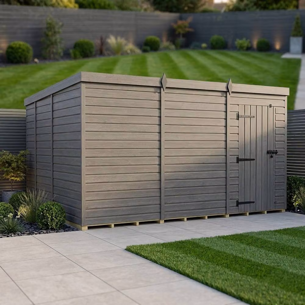 Buttercup Farm Grey Composite Pent Garden Shed with Single Door, W: 365.76 cm, D: 274.32 cm, H: 210 cm – 2