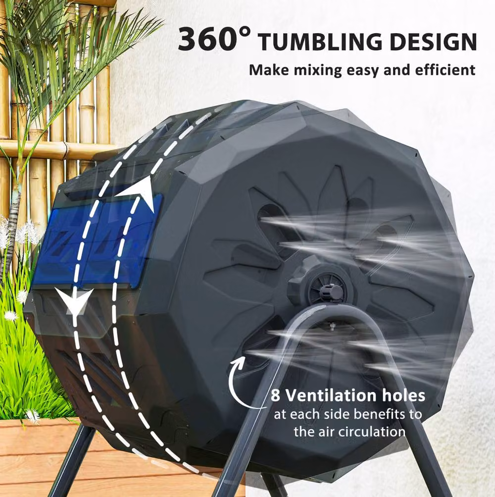 STILVORA 160L Rotating Dual Chamber Compost Bin in Black, W/D/H: 120 x 65 x 96 cm – 5