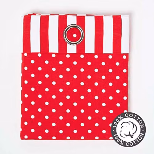 HOMESCAPES Red Polka Dot 100% Cotton Unlined Eyelet Curtain Pair, Width: 117 cm, Drop: 137 cm – 3