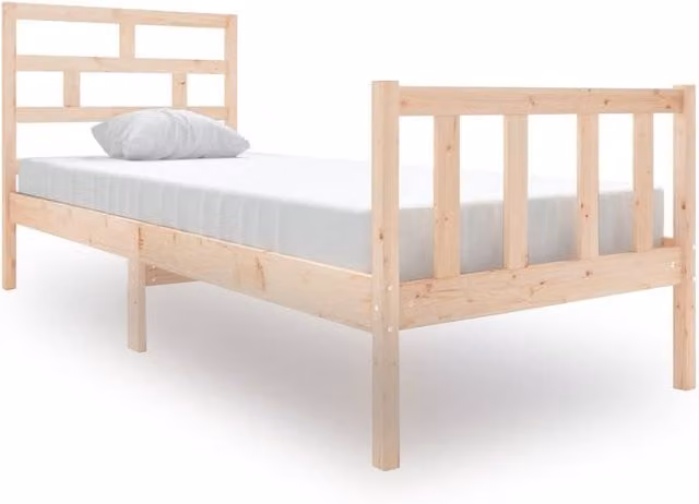 Berkfield Home Small Single Solid Wood Pine Bed Frame in Beige, W: 75 cm, L: 190 cm
