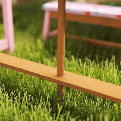 AIYAPLAY Pink Wooden Kids Picnic Table and Bench Set with Animal Print Design – 5