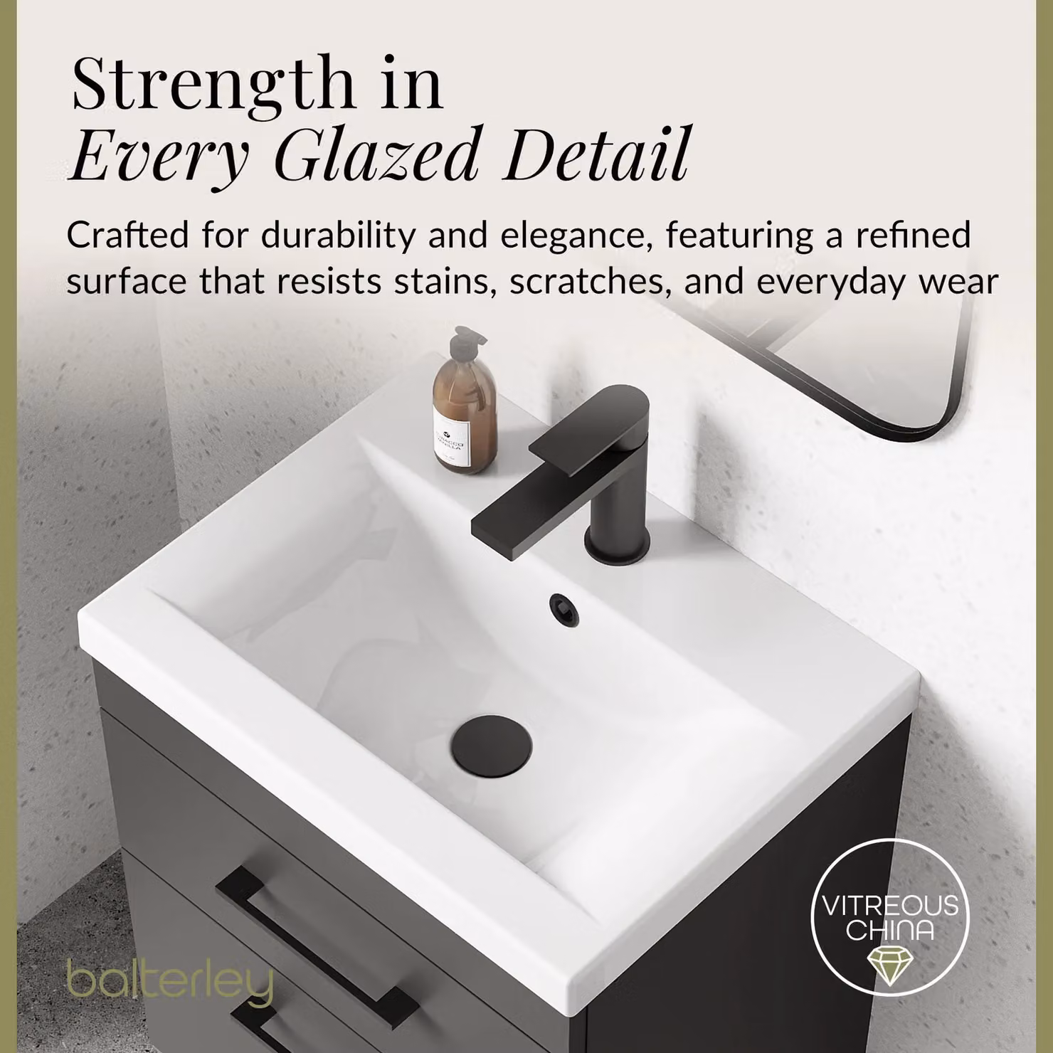Balterley Modern Glossy 2 Drawer Wall Hung Bathroom Vanity Basin Unit in Grey, Width: 50 cm – 5