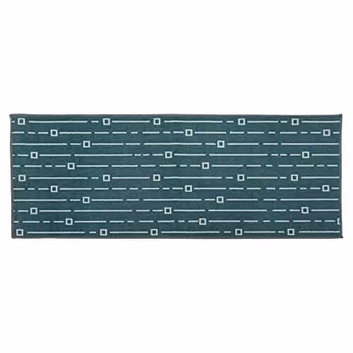 JVL Savio Geometric Machine Washable Non-Slip Runner Mat, Petrol and Grey, W: 57 cm, L: 150 cm