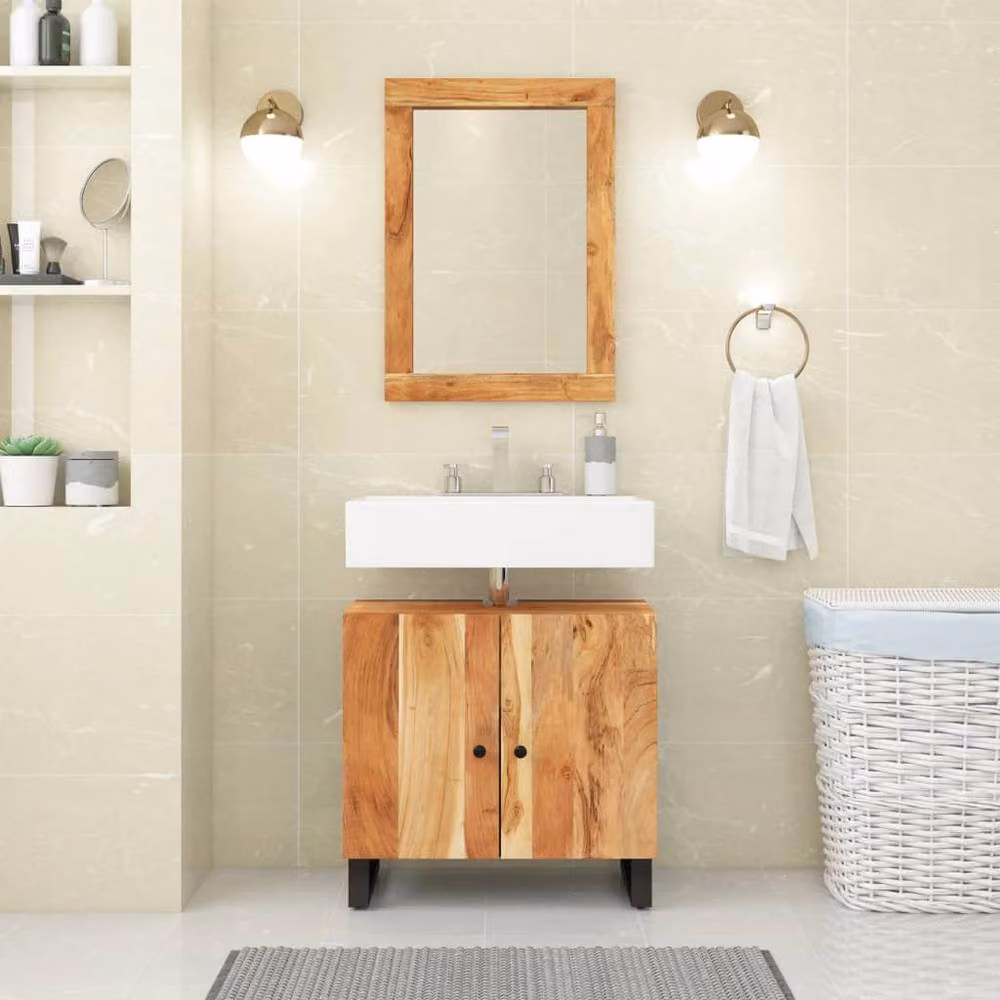 Berkfield Home Freestanding Bathroom Sink Cabinet in Brown Acacia and Engineered Wood, W/D/H: 62 x 33 x 58 cm – 2