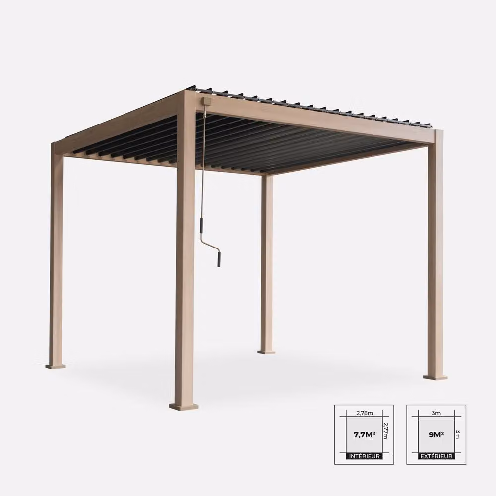 sweeek V2 Louvered Aluminium Pergola in Light Brown, W: 301 cm, D: 301 cm, H: 257 cm – 2