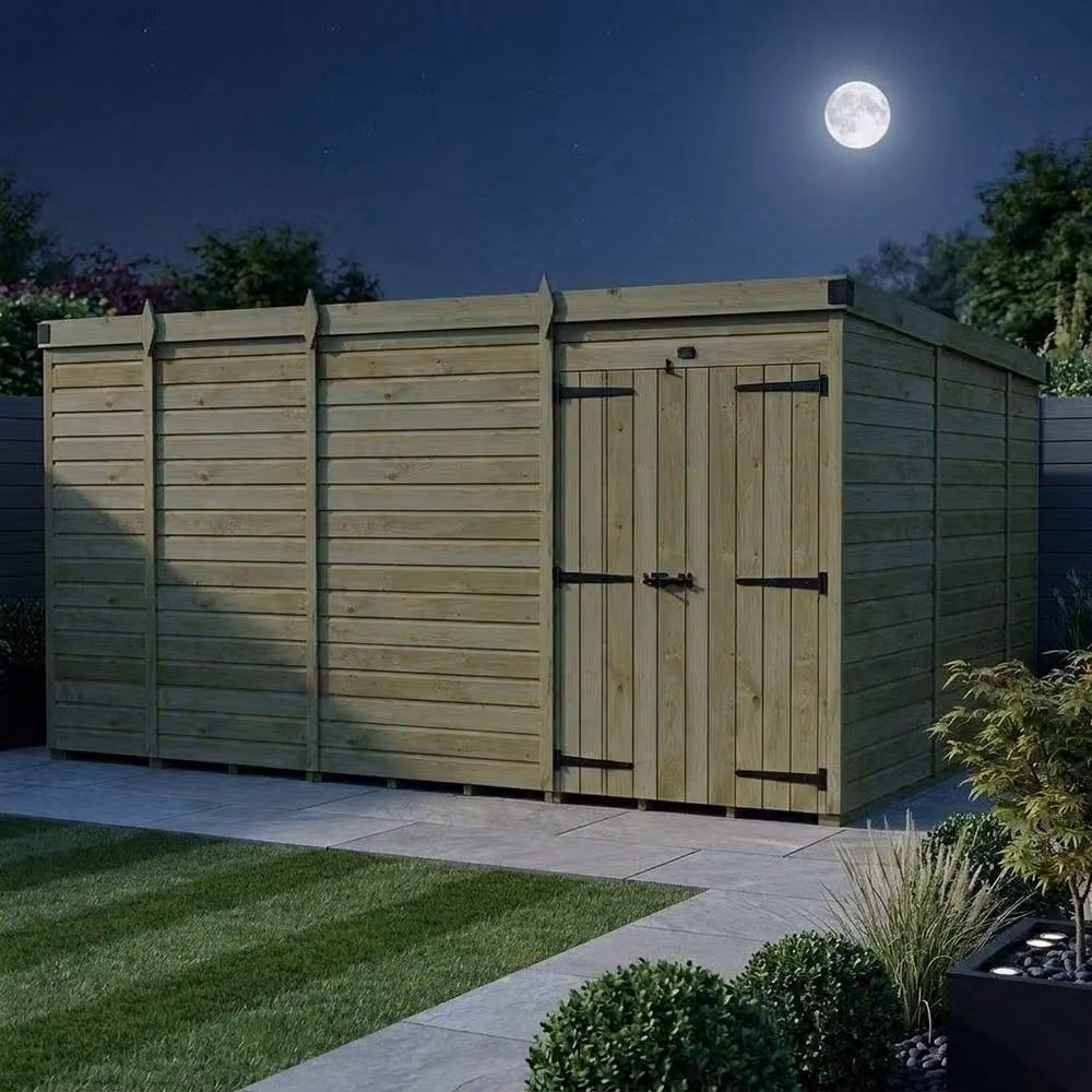 Buttercup Farm Brown Timber Pent Garden Shed with Double Doors, W: 305 cm, D: 305 cm, H: 210 cm – 3