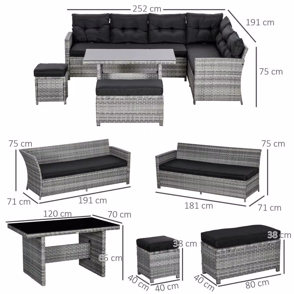 STILVORA 5-Piece Modern Sofa Set with Rattan Design in Grey – 3