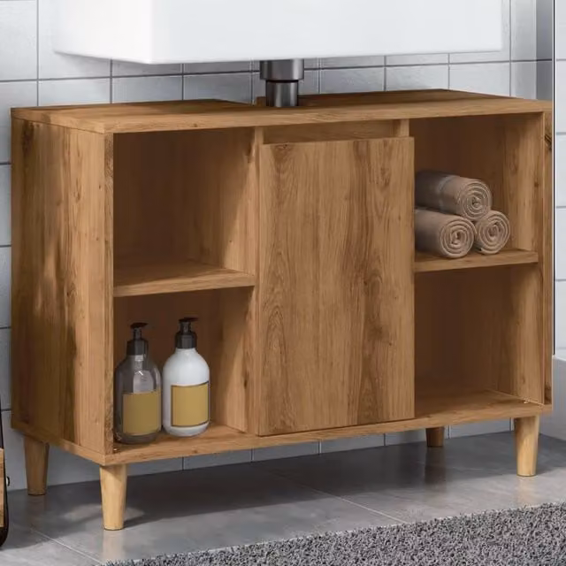 Berkfield Home Artisan Oak Bathroom Cabinet in Brown, W/D/H: 80 x 33 x 60 cm – 1