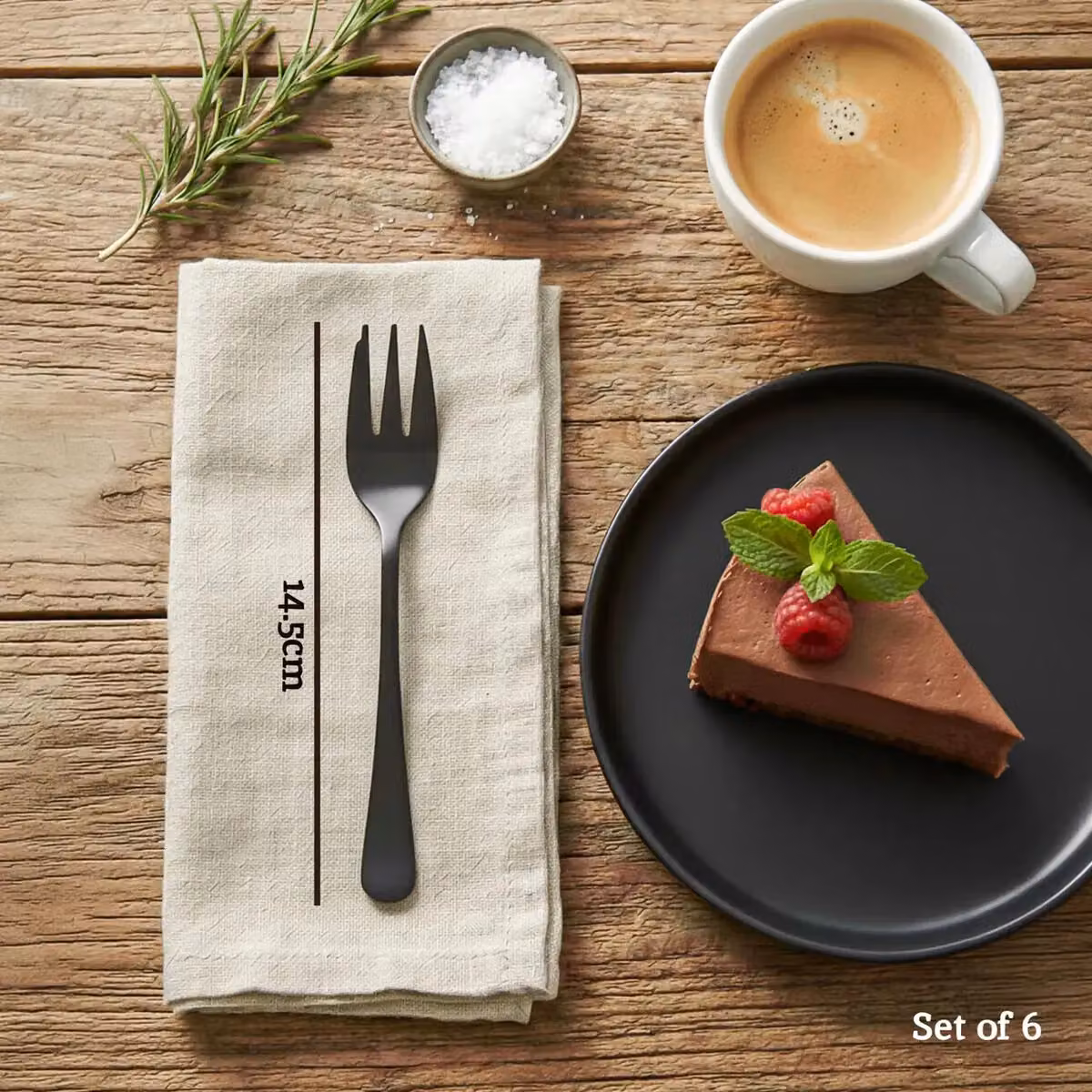 Orsina Set of 6 Stainless Steel Cake Forks with Matte Black Finish – 3