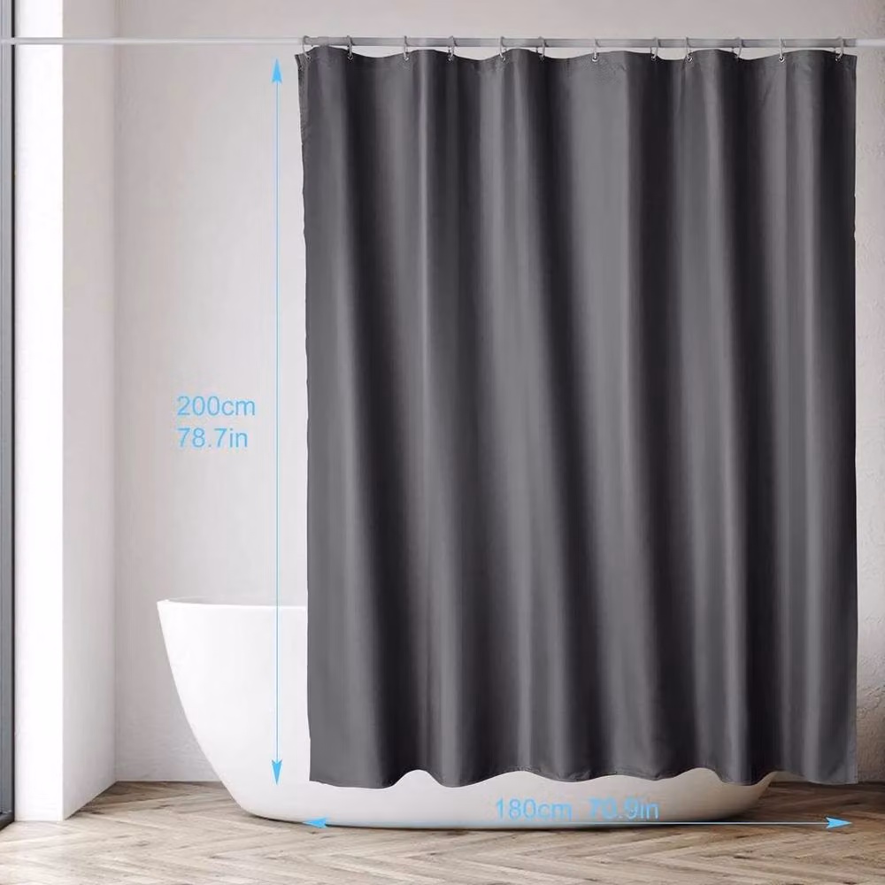 NESTLUNE Extra Long Grey Fabric Shower Curtain, Waterproof and Mould Resistant Polyester Panel – 2