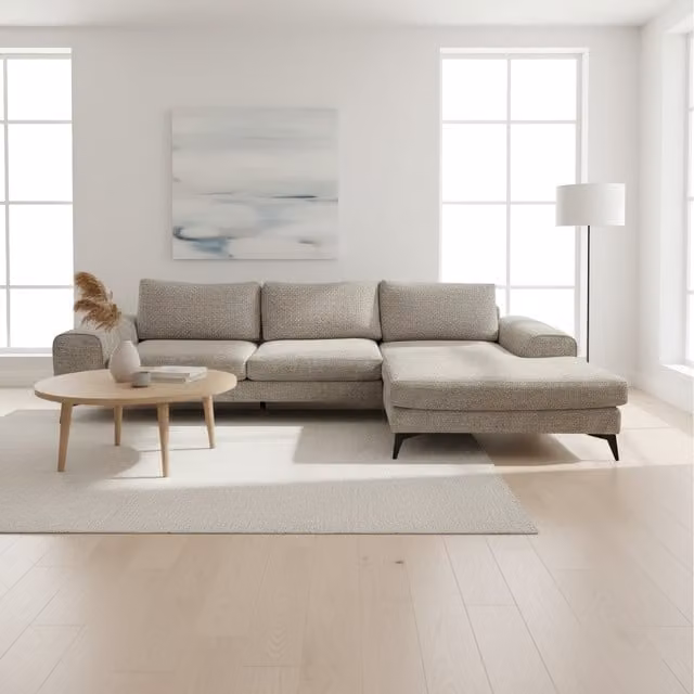 Abakus Direct Venice L-Shape Chenille Corner Sofa with Deep Seats and Extra-wide Padded Arms in Beige/Orange, Right-hand Facing