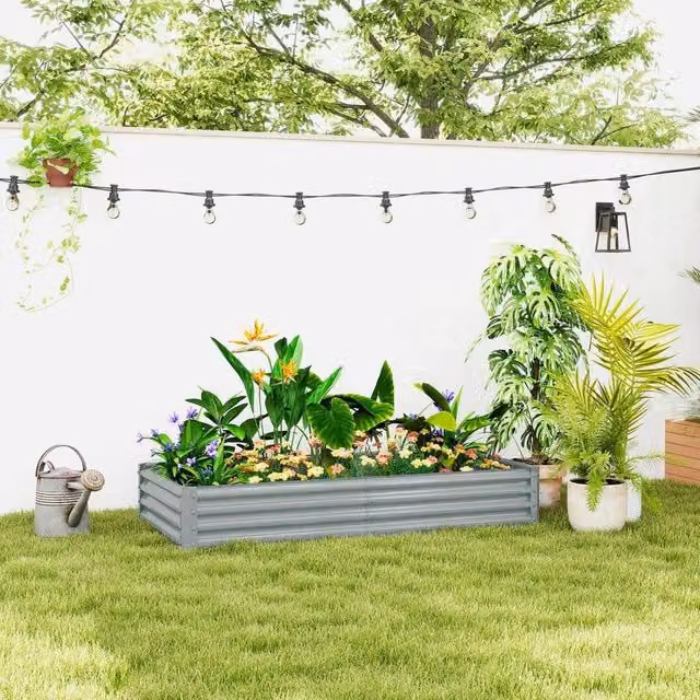 EONLION Galvanised Steel Raised Garden Bed in Grey, W/D/H: 90 x 86 x 30 cm – 1