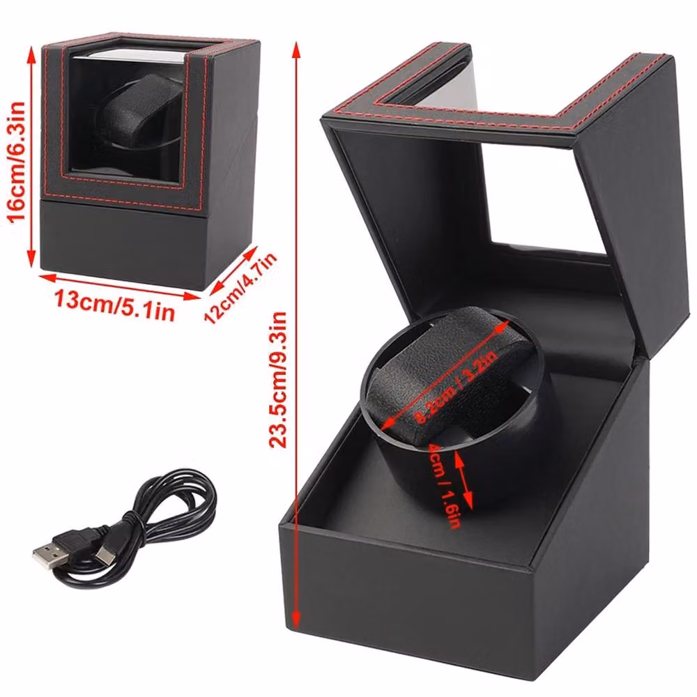 Nordara 2-Piece Automatic Watch Winder Rotating Storage Box in Black – 2