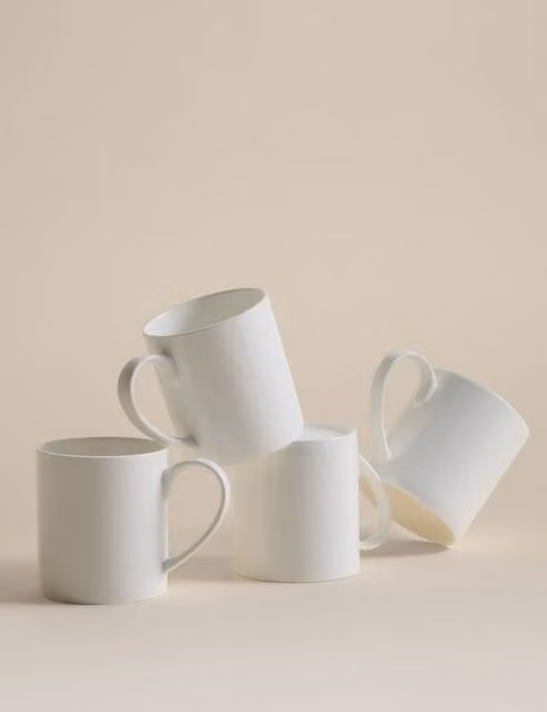 M&S Set of 4 Clarendon Small Bone China Mugs in White