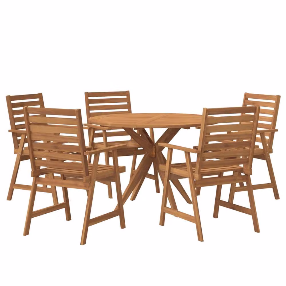 Berkfield Home 6 Piece Garden Dining Set in Brown Solid Acacia Wood – 2
