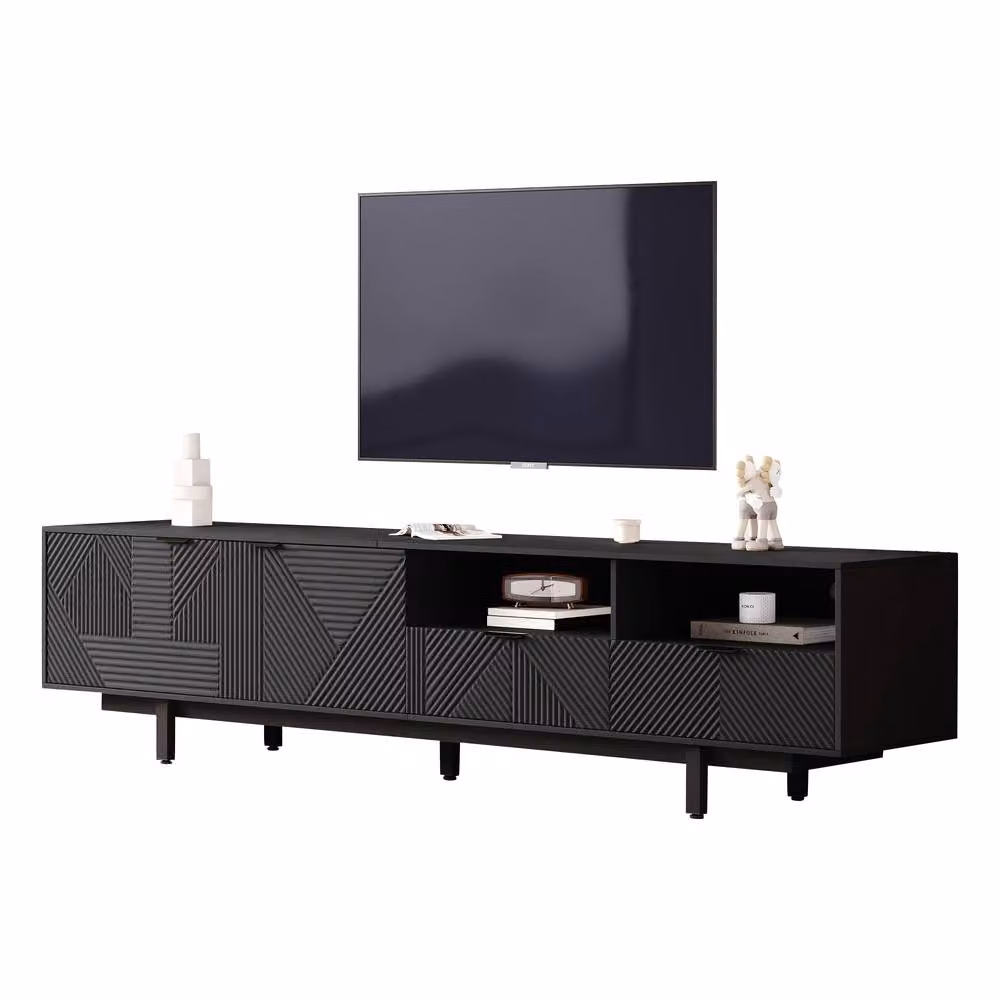 Matteo Modern Bohemian Black Geometric TV Cabinet for up to 90 Inch TVs – 3