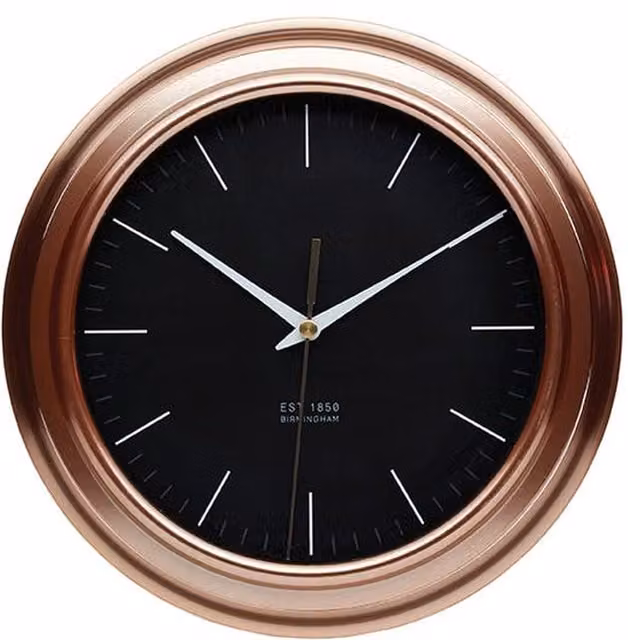 KitchenCraft Glamour Round Analog Wall Clock in Black Metal