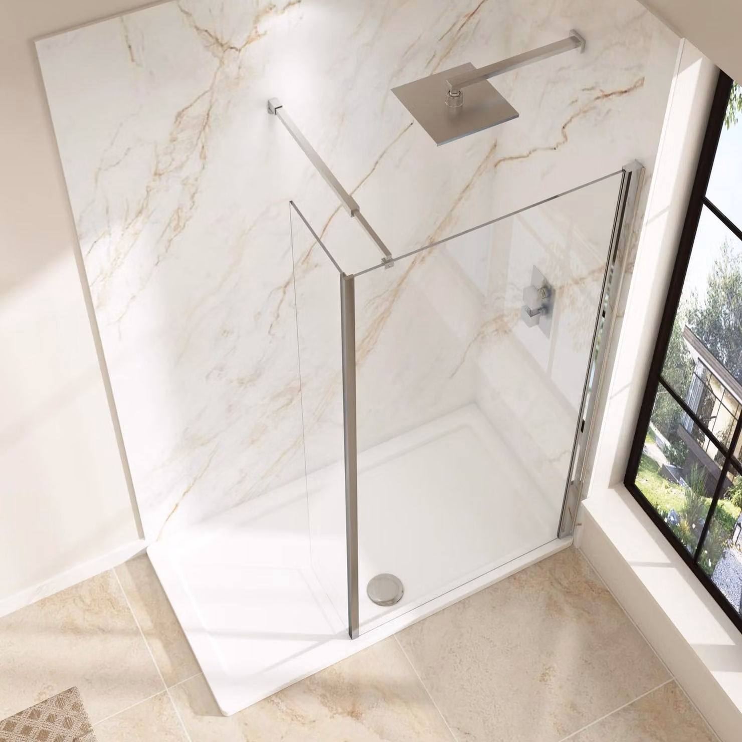 Royal Bathrooms Marbella Single Fixed Wet Room Shower Panel with 8mm Clear Tempered Glass, W/H: 21.5 x 185 cm