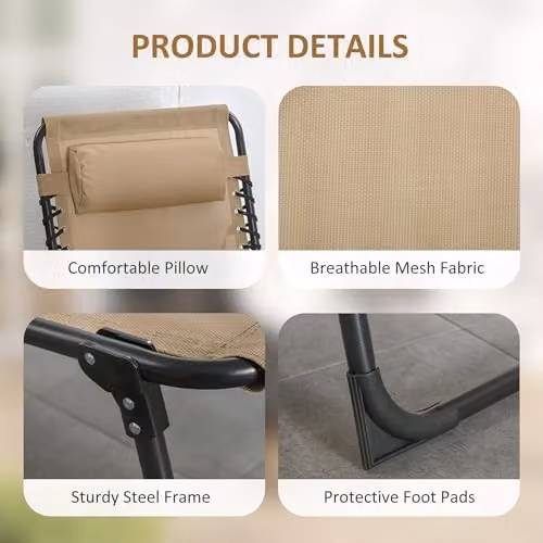Outsunny Portable Folding Camping Bed Cot with Adjustable Headrest and Side Compartments, Beige, W/D/H: 190 x 68 x 30 cm – 5