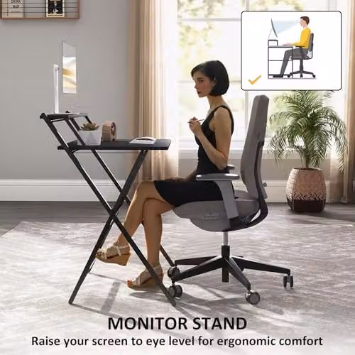 HOMCOM Black Folding Computer Desk with Monitor Shelf, W/D/H: 70 x 62 x 86.5 cm – 4