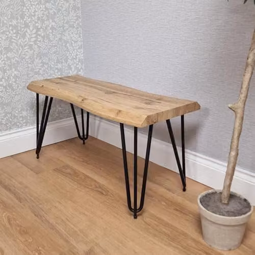 KOSY KOALA Rustic Brown Wooden Bench with Black Metal Hairpin Legs, W/D/H: 100 x 40 x 45 cm