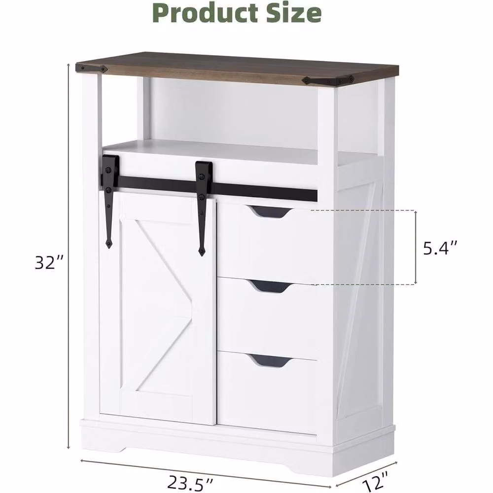 VOGREX White Modern Bathroom Floor Cabinet with Sliding Barn Doors and Internal Storage – 2