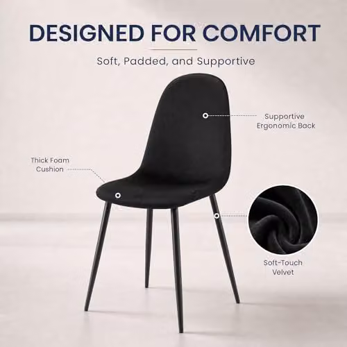 Bravich LTD Ron Velvet Dining Chair in Black with Metal Legs – 4