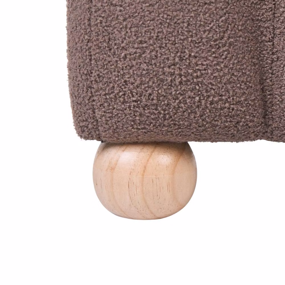 Wyld and Coco Brown Bouclé Pouffe Ottoman with Wooden Legs – 3