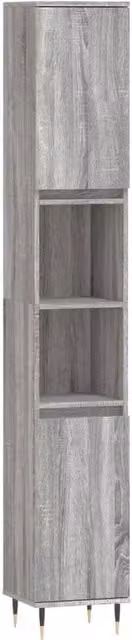 Berkfield Home Grey Industrial Bathroom Cabinet with Hinged Doors and Open Shelf, W/D/H: 30 x 30 x 190 cm