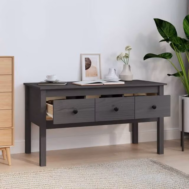 Berkfield Home Beautiful Coffee Table in Grey Solid Pine, W: 102 cm, D: 49 cm, H: 55 cm