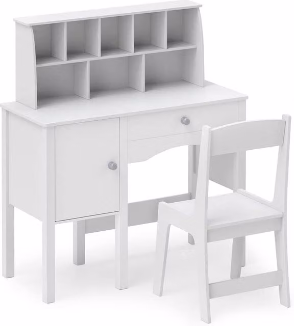 FORGEVIO Modern White Childrens Study Set Including Desk, Office Chair and Office Cabinet