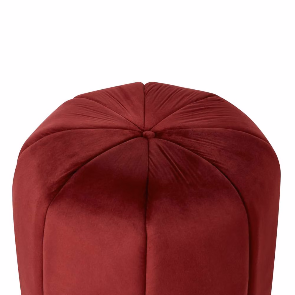 Wyld and Coco Modern Red Velvet Cylindrical Round Pouffe – 4
