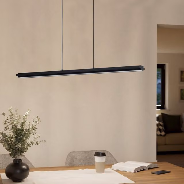 Eglo Cambulos Modern Black LED Bar Pendant Light, Dimmable, Warm White – 1