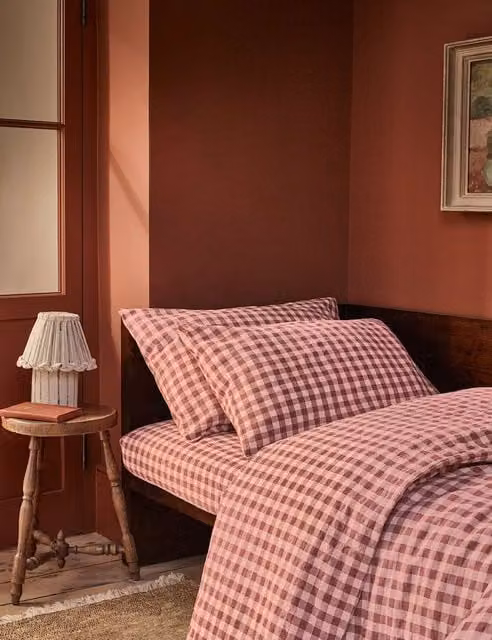 Piglet In Bed Pembroke Red Mix Gingham Linen Rich Cotton Duvet Cover