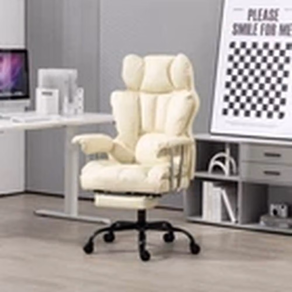 EONLION Ergonomic Heavy Duty Office Recliner Chair in Beige Fabric with Headrest and Armrests, W/D/H: 70 x 70 x 124 cm – 2